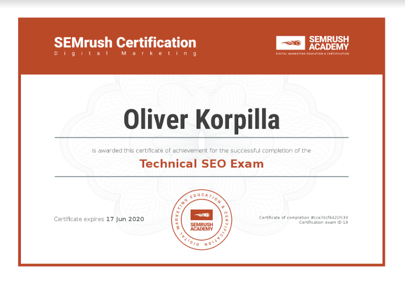 PopUp-Certificate-SEMRush-Academy Photo